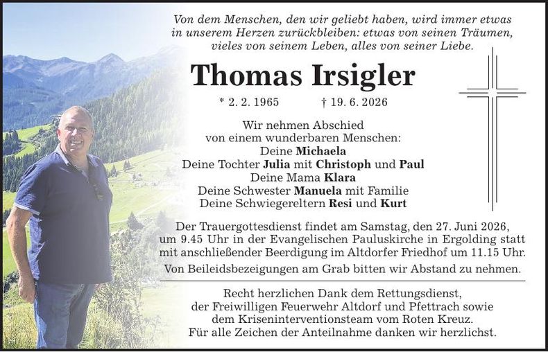 Traueranzeige Thomas Irsigler
