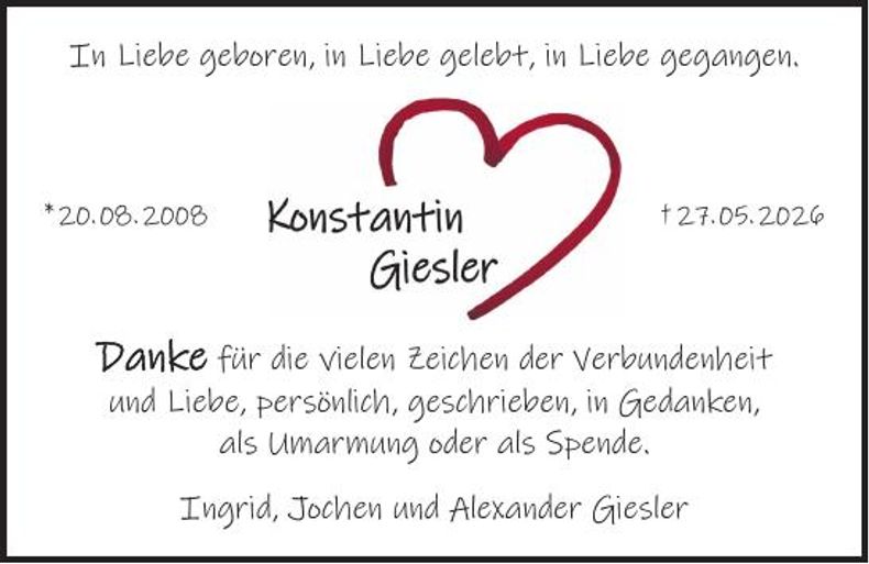 Traueranzeige Konstantin Giesler
