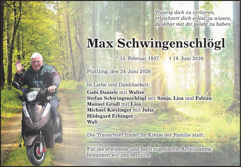 Traueranzeige Max Schwingenschlögl