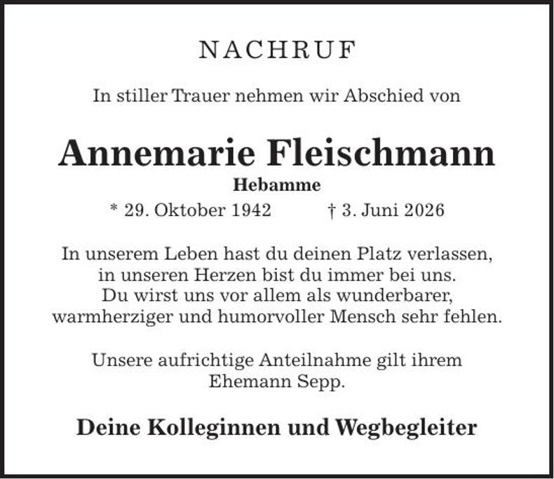 Traueranzeige Annemarie Fleischmann