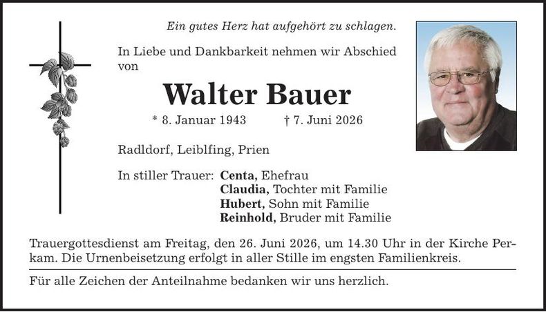 Traueranzeige Walter Bauer
