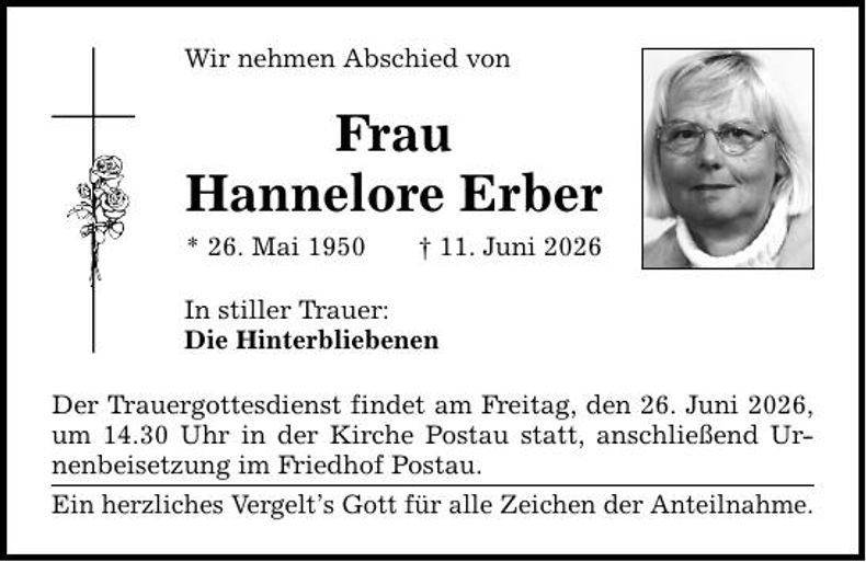 Traueranzeige Hannelore Erber