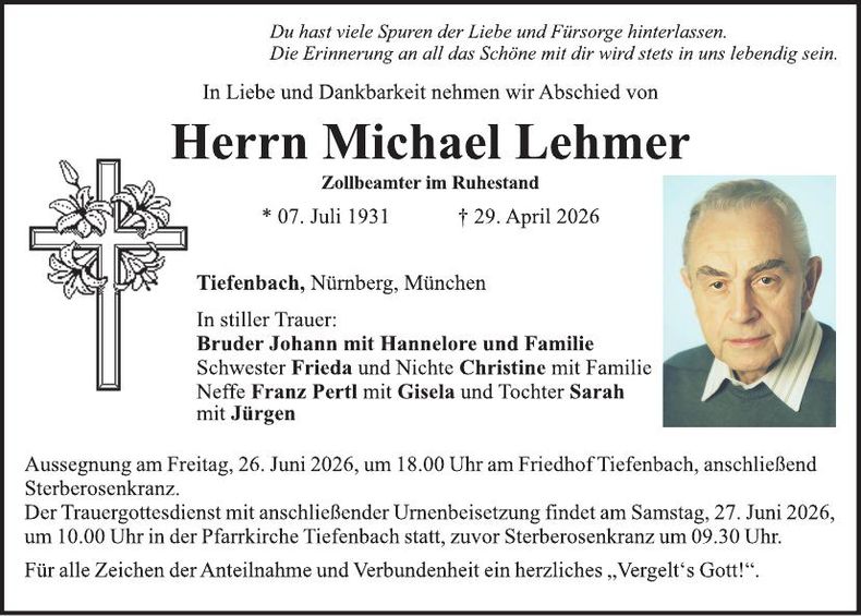 Traueranzeige Michael Lehmer