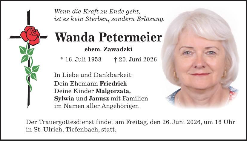 Traueranzeige Wanda Petermeier