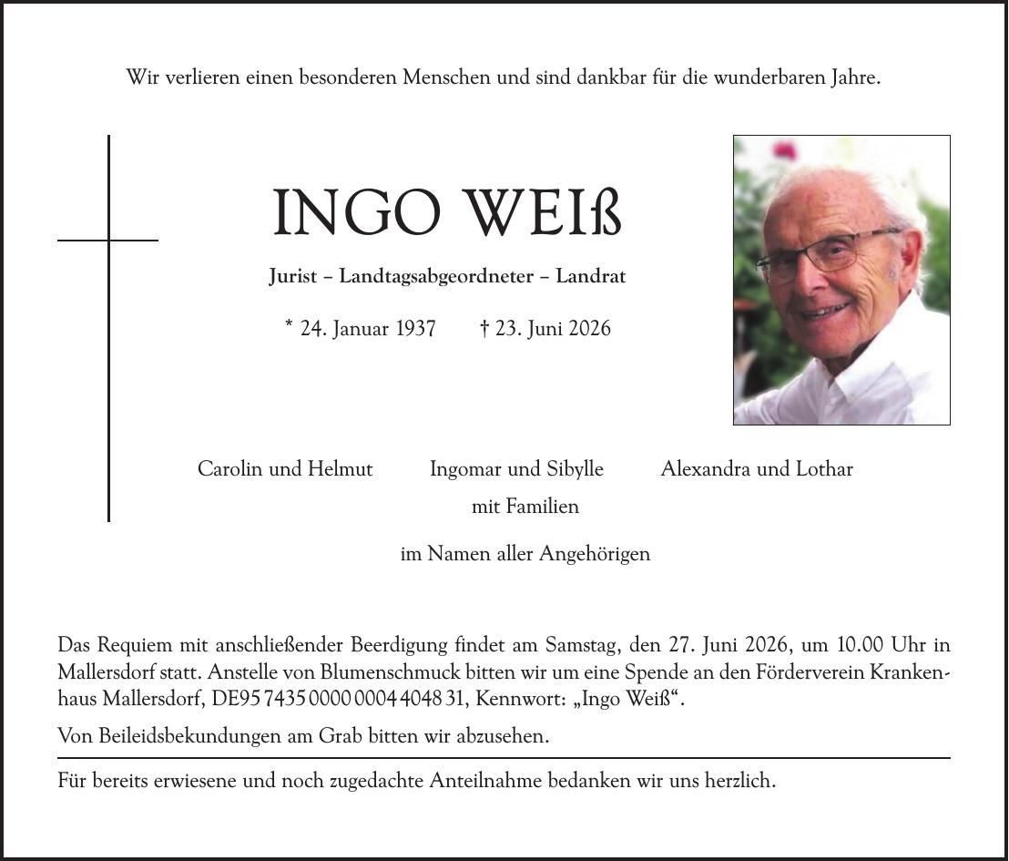 Traueranzeige Ingo Weiß