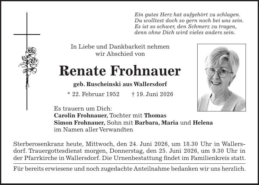 Traueranzeige Renate Frohnauer