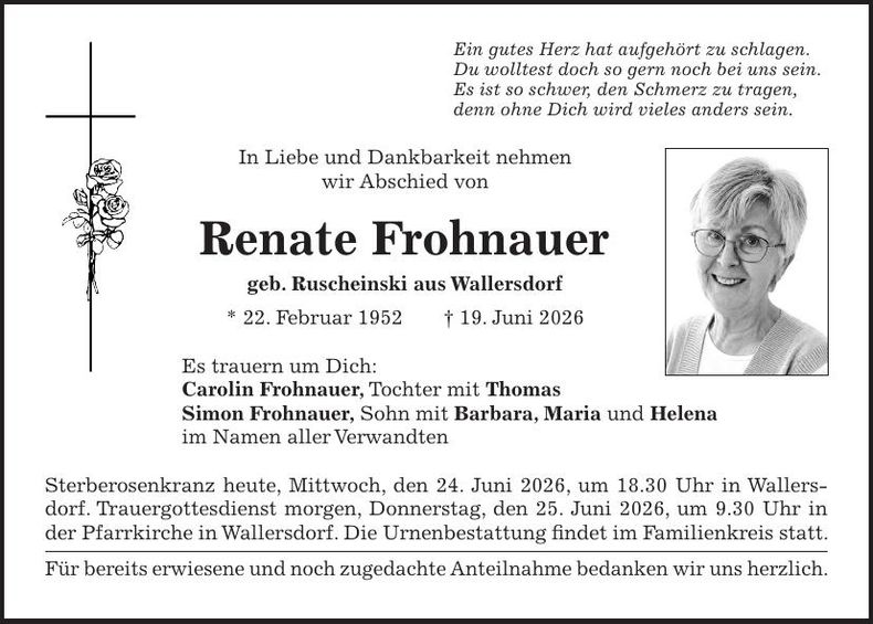 Traueranzeige Renate Frohnauer