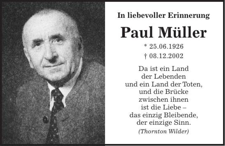 Traueranzeige Paul Müller