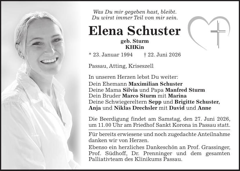 Traueranzeige Elena Schuster