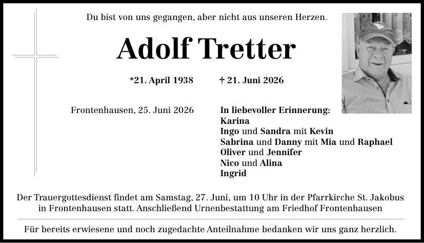 Traueranzeige Adolf Tretter