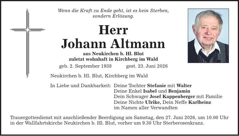 Traueranzeige Johann Altmann