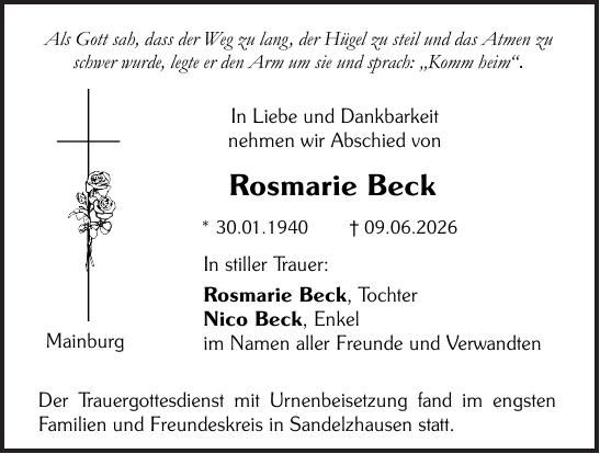 Traueranzeige Rosmarie Beck