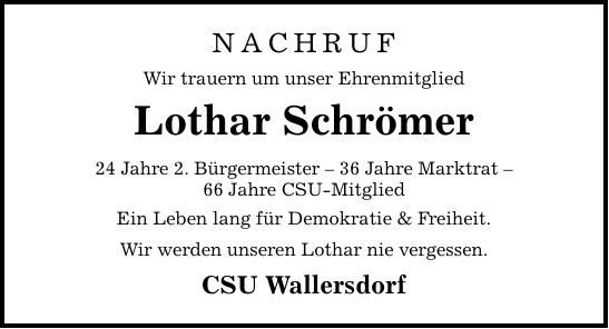 Traueranzeige Lothar Schrömer