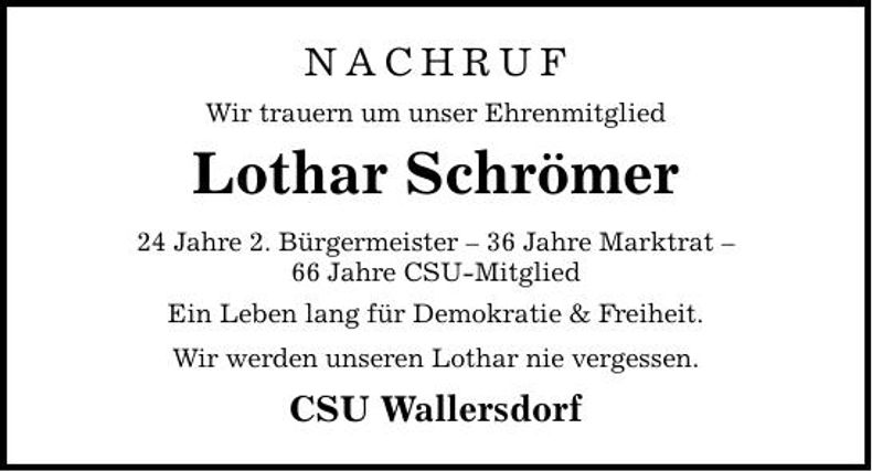 Traueranzeige Lothar Schrömer