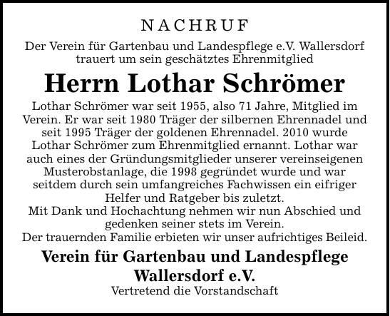 Traueranzeige Lothar Schrömer