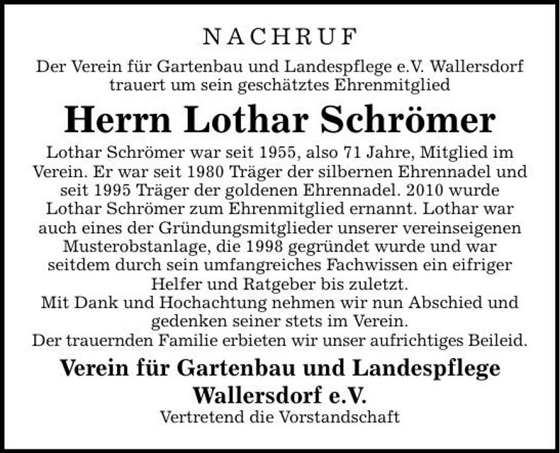 Traueranzeige Lothar   Schrömer
