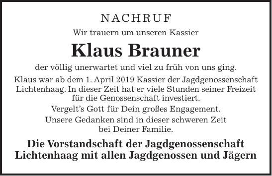 Traueranzeige Klaus Brauner
