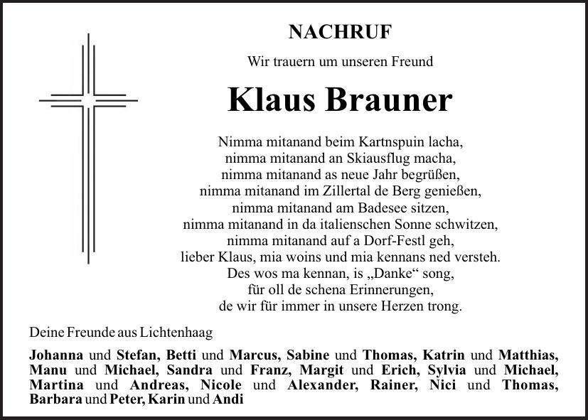 Traueranzeige Klaus Brauner