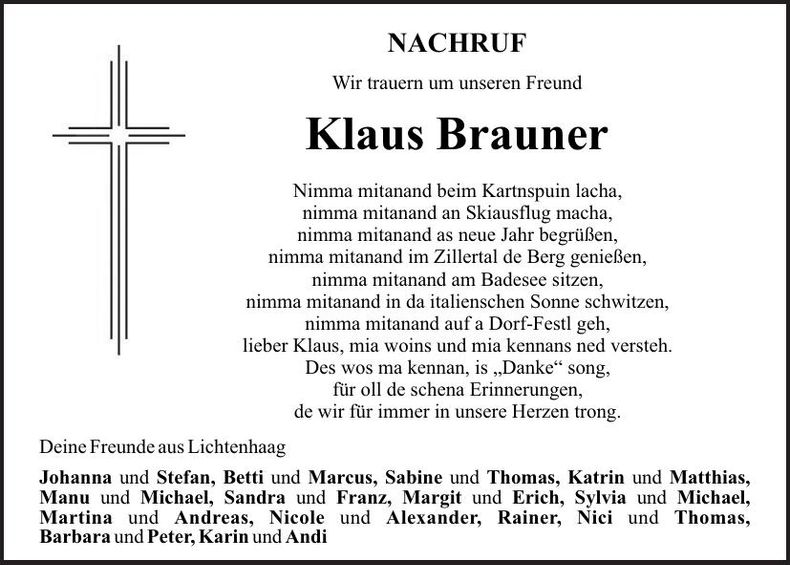 Traueranzeige Klaus Brauner