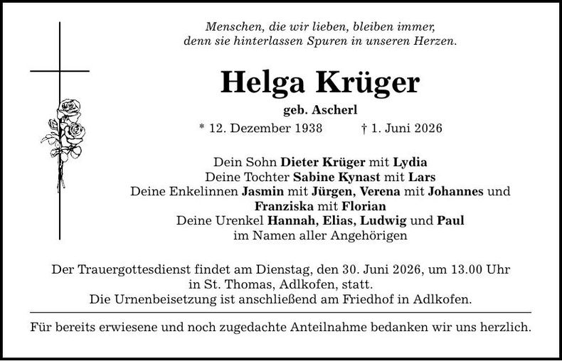 Traueranzeige Helga Krüger