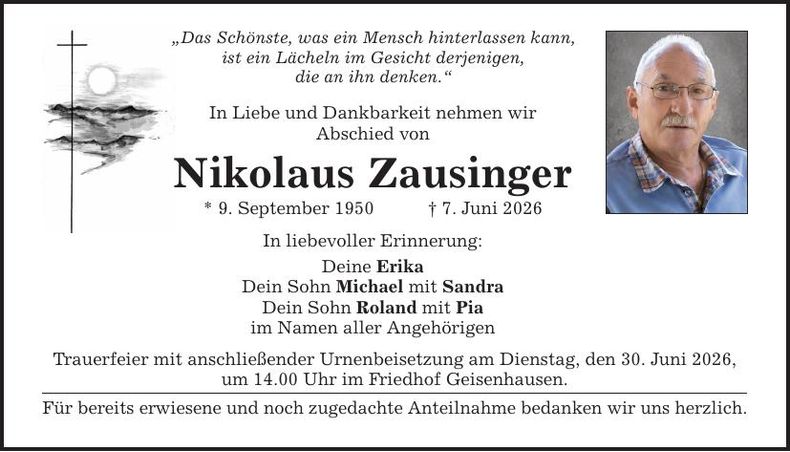 Traueranzeige Nikolaus Zausinger