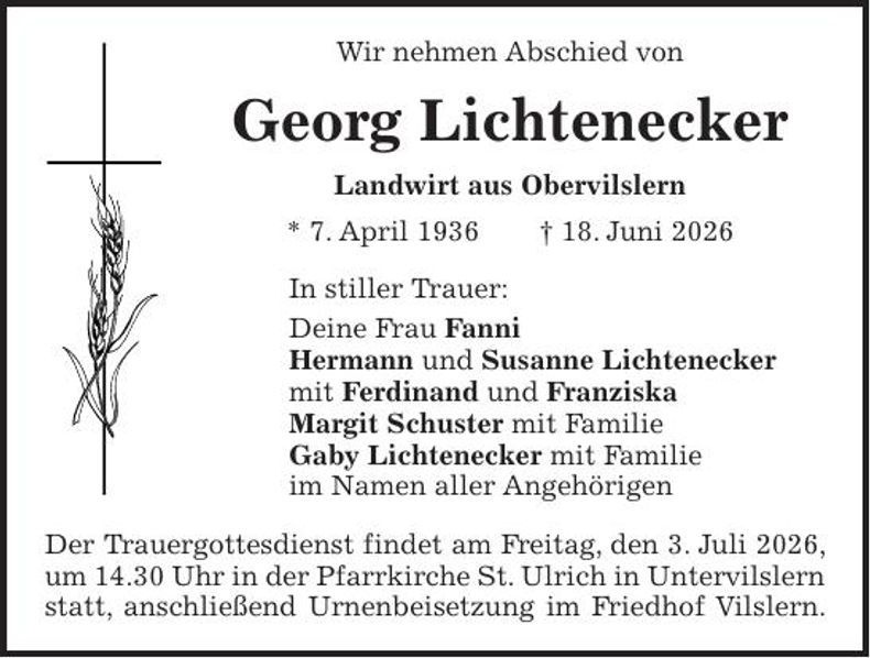 Traueranzeige Georg Lichtenecker