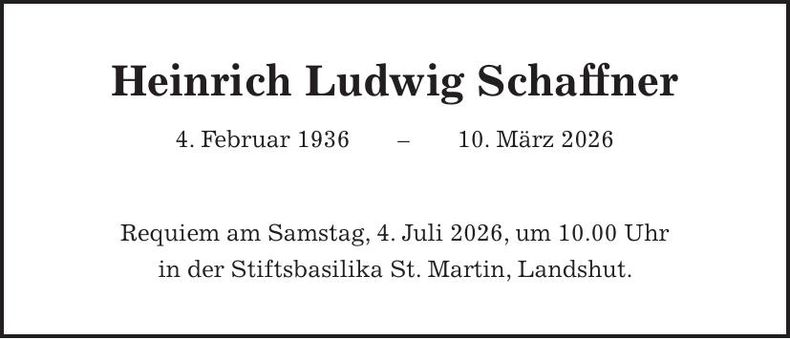 Traueranzeige Heinrich Ludwig Schaffner