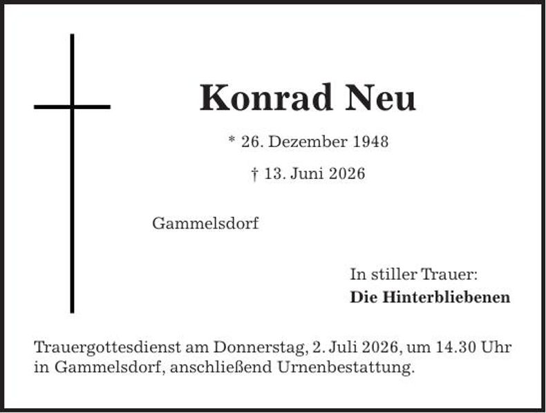 Traueranzeige Konrad Neu