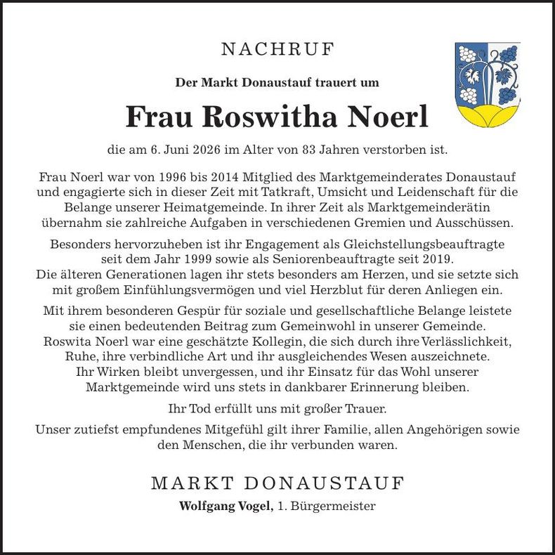 Traueranzeige Roswitha Noerl