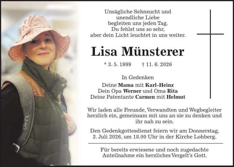 Traueranzeige Lisa Münsterer