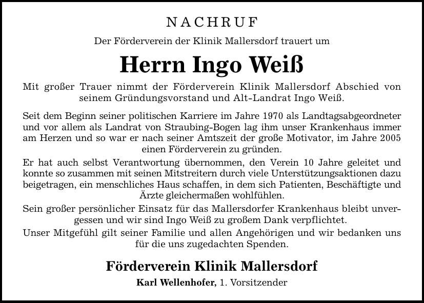 Traueranzeige Ingo Weiß