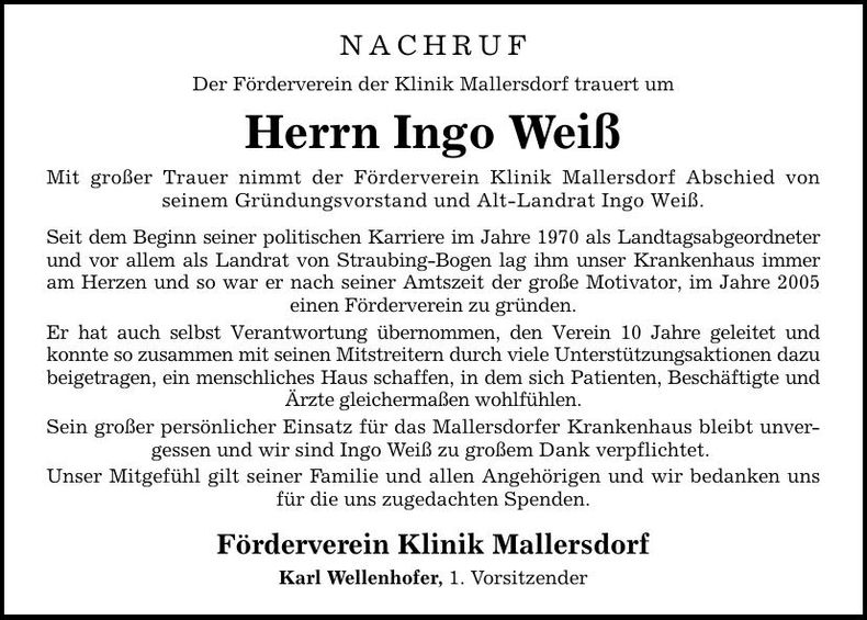 Traueranzeige Ingo Weiß