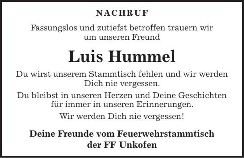 Traueranzeige Luis Hummel