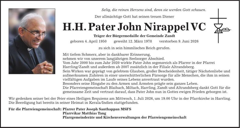 Traueranzeige John Nirappel