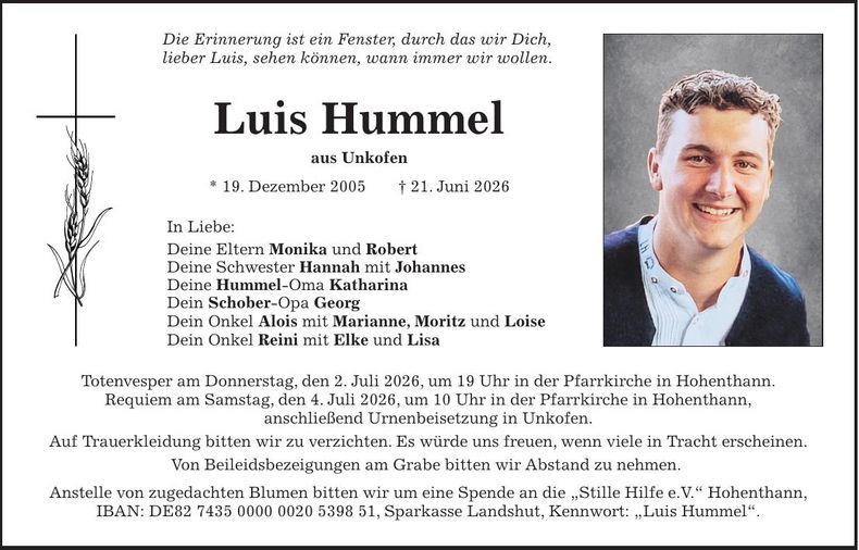 Traueranzeige Luis Hummel