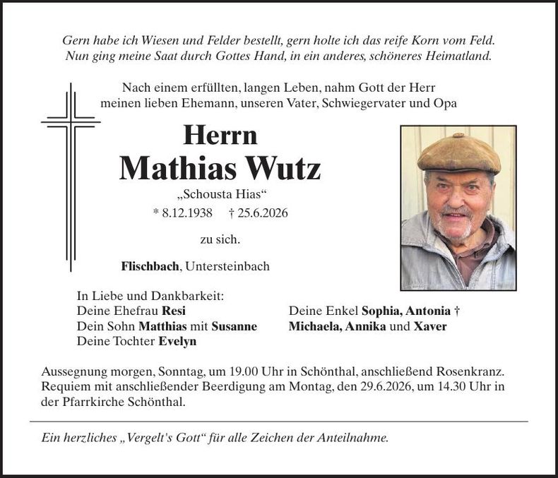 Traueranzeige Mathias Wutz
