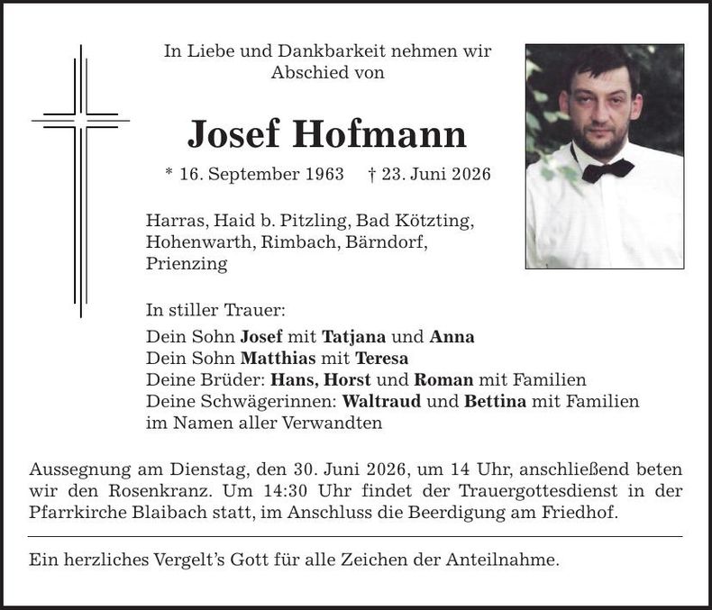 Traueranzeige Josef Hofmann