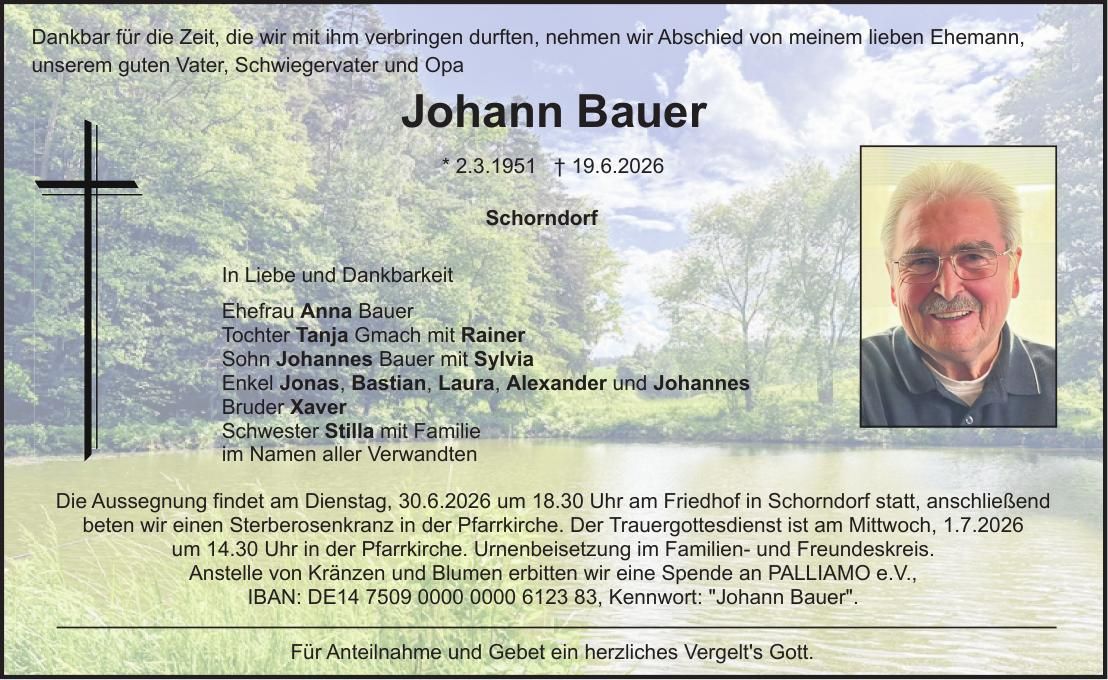 Traueranzeige Johann Bauer