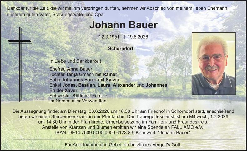 Traueranzeige Johann Bauer