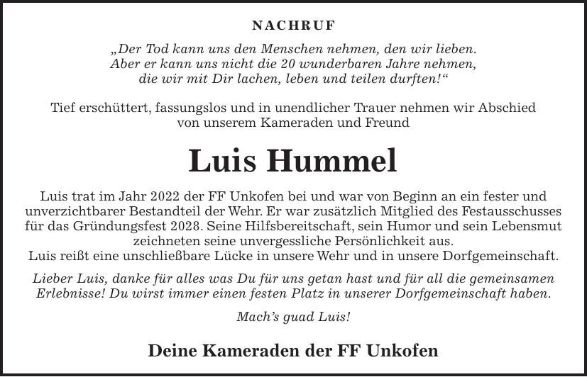Traueranzeige Luis Hummel
