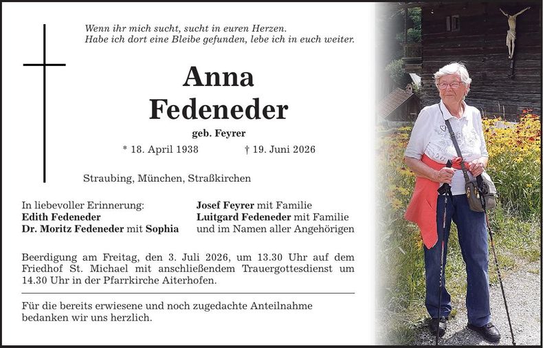 Traueranzeige Anna Fedeneder