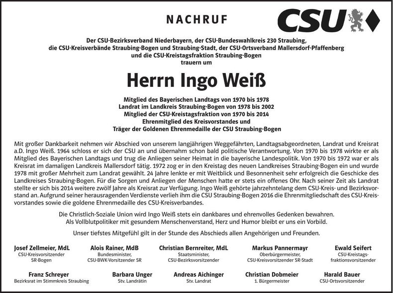 Traueranzeige Ingo Weiß