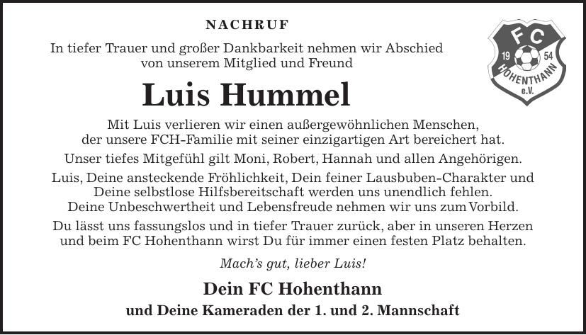 Traueranzeige Luis Hummel