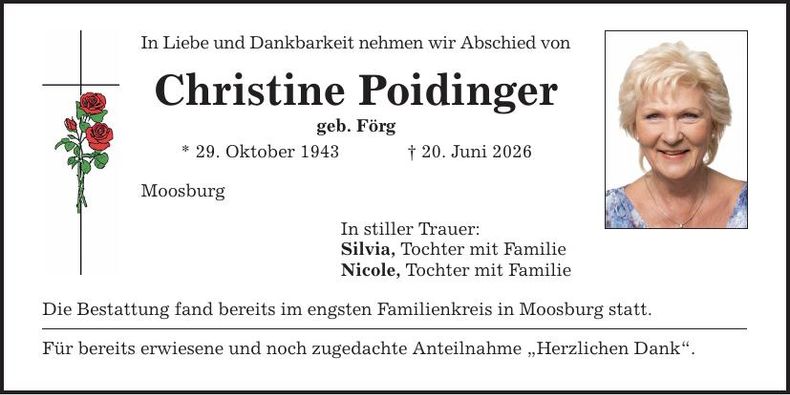 Traueranzeige Christine Poidinger