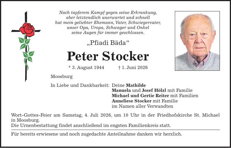 Traueranzeige Peter Stocker