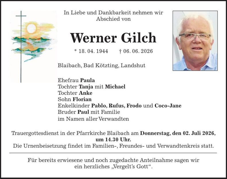 Traueranzeige Werner Gilch