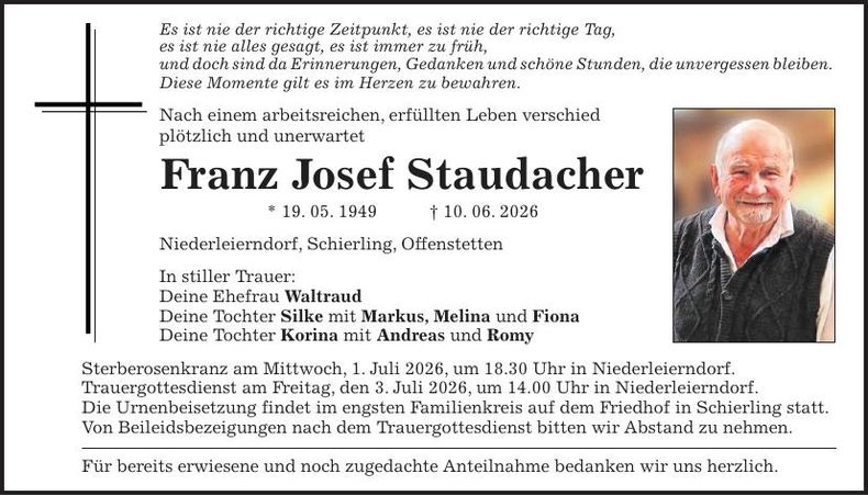 Traueranzeige Josef Staudacher