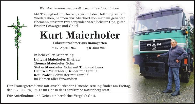 Traueranzeige Kurt Maierhofer
