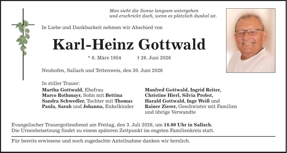 Traueranzeige Karl-Heinz Gottwald