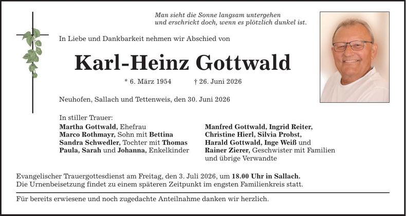 Traueranzeige Karl-Heinz Gottwald